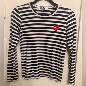 💙🤍CDG Comme des Garcons Play Navy & White Patch Long Sleeve 🤍💙